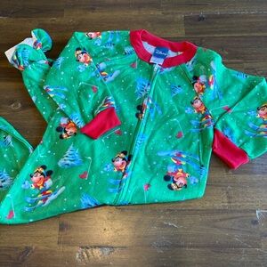 Disney Mickey Mouse Skiing Footed Sleeper Pajamas Zip Up Toddler 2T Warm Winter